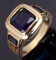 18K GOLD EP 2.5CT SAPPHIRE EMERALD CUT MENS RING