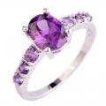 925 STIRLING SILVER 2.2CT WOMENS AMETHYST OVAL CUT  RING 