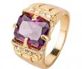 18K GOLD EP AMETHYST CZ EMERALD CUT MENS DRESS RING