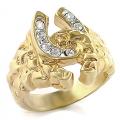18K GOLD EP ROUND MENS LUCKY DOUBLE HORSE SHOE RING