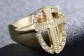 18K GOLD EP  DIAMOND SIMULATED MENS CROSS RING