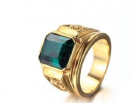 18K GOLD EP CZ EMERALD CUT MENS DRESS RING