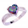 925 STERLING SILVER 1.6CT DIAMOND SIMULATED MYSTIC RAINBOW TOPAZ HEART CUT RING