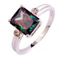 18K W GOLD EP 1.5CT MYSTIC RAINBOW TOPAZ EMERALD CUT RING WOW