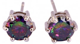 18K W GOLD EP 1.0CT MYSTIC RAINBOW TOPAZ STUD EARRINGS