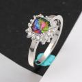 18K W GOLD EP 1.2CT DIAMOND SIMULATED MYSTIC RAINBOW TOPAZ CABACHON CUT RING 