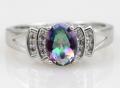 18K W GOLD EP 1.6CT MYSTIC RAINBOW TOPAZ OVAL CUT RING WOW