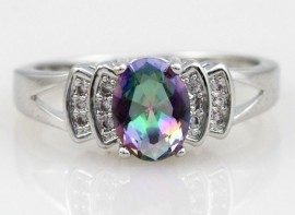 18K W GOLD EP 1.6CT MYSTIC RAINBOW TOPAZ OVAL CUT RING WOW