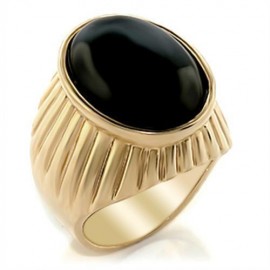 18K GOLD EP OVAL CUT ONYX SET MENS RING