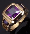 18K GOLD EP 2.5CT AMETHYST EMERALD CUT MENS RING