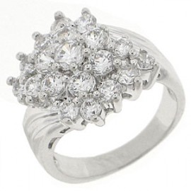 18K W GOLD EP 3.0CT DIAMOND SIMULATED CLUSTER RING